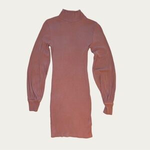 Forever 21 Women’s Long Sleeve Puff Sleeve Ribbed Dress in Dusty Pink Size Small